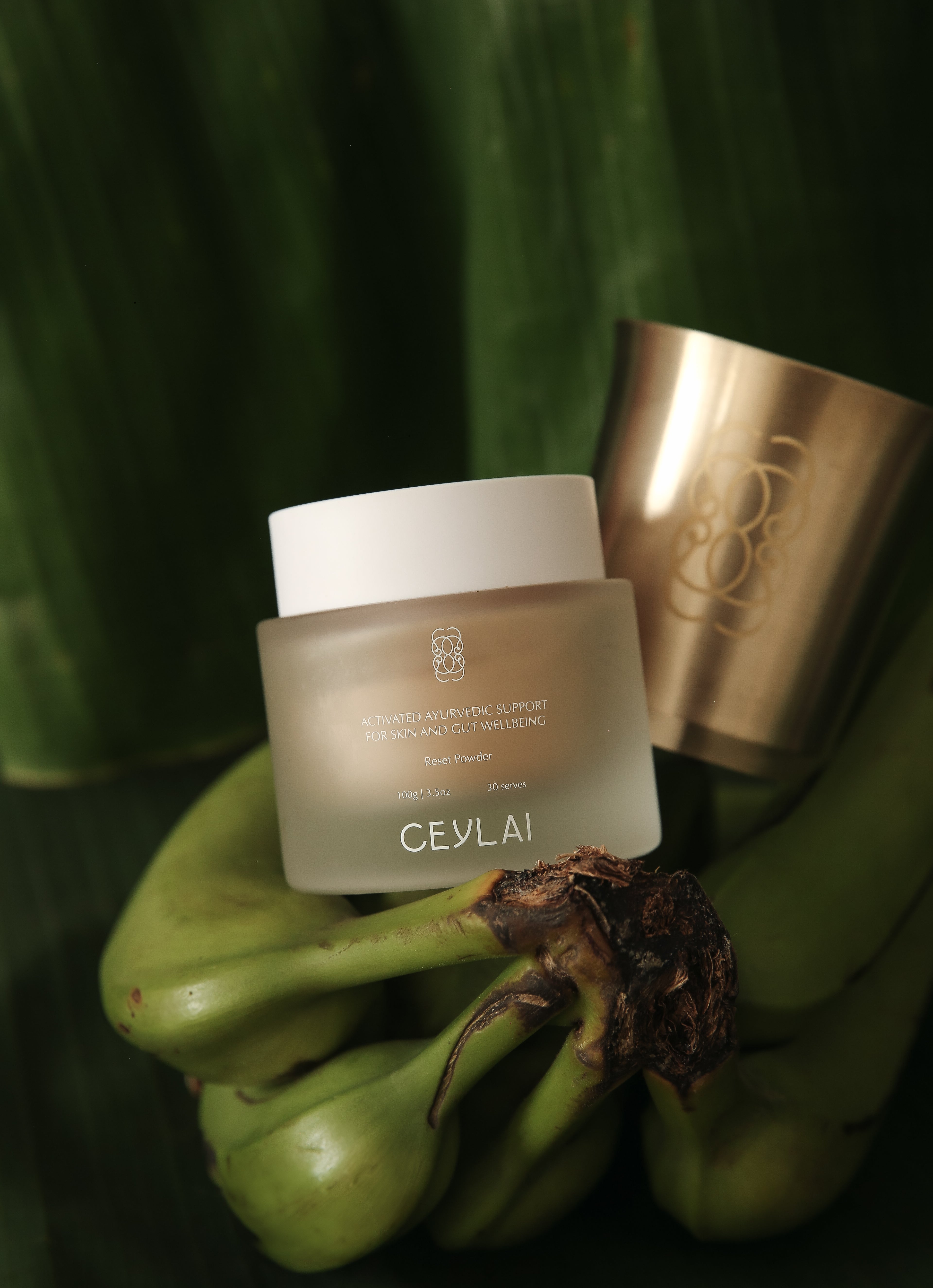 Ceylai Activated Ayuvedic Reset Powder for skin and gut wellbeing.
Designed to support gut balance, digestive harmony, and microbial resilience, CEYLAI Reset Powder works from within to help restore clarity, calm, and hydration throughout the body — including the skin.
When internal systems are under strain, the body responds through digestion, inflammation, energy levels, and skin appearance. Reset Powder is formulated to support the body’s innate regulatory processes.