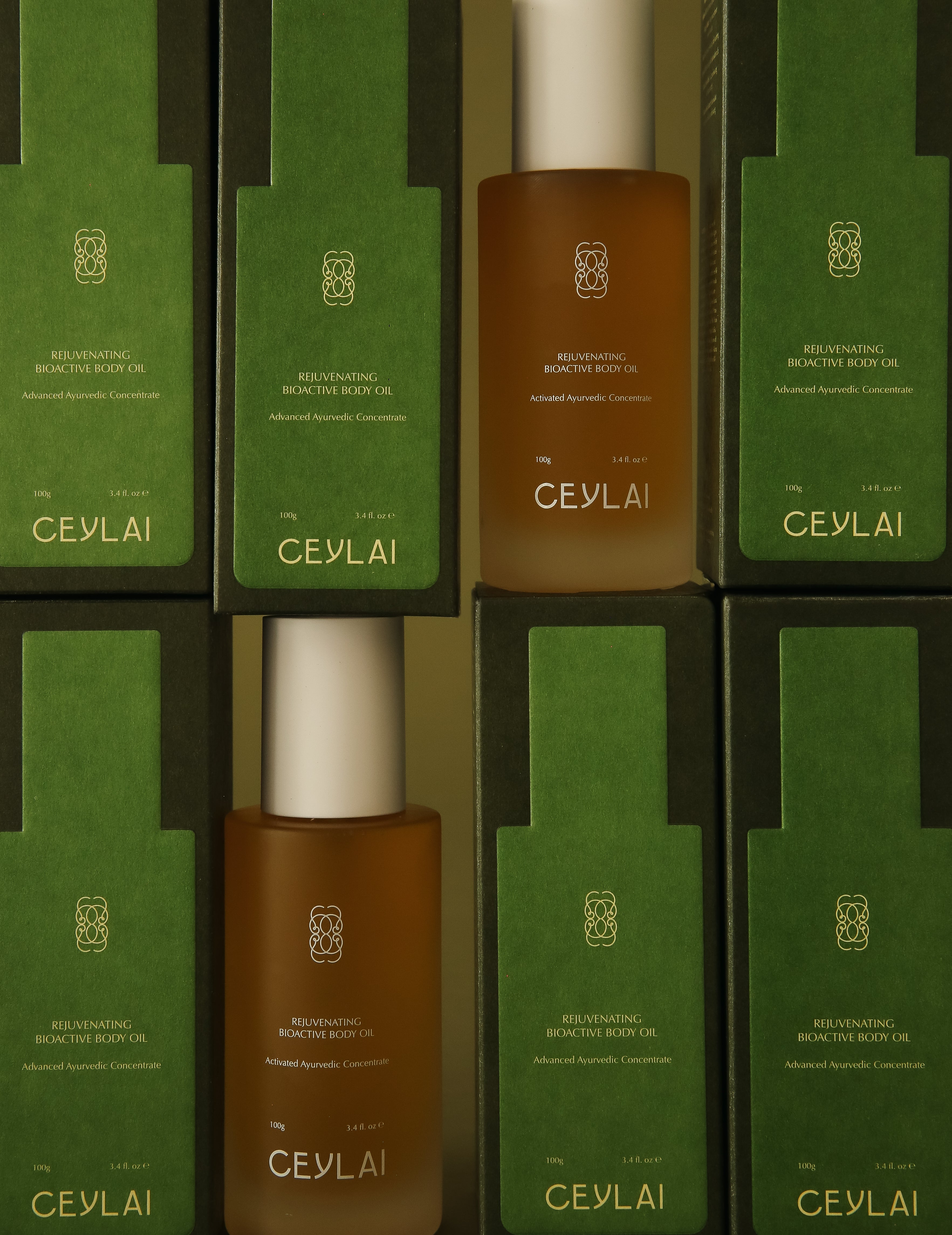 Ceylai Rejuvenating Body Oil en masse stacked.

A sensorial, fast-absorbing body oil designed to restore skin integrity, resilience, and natural radiance without heaviness or residue.