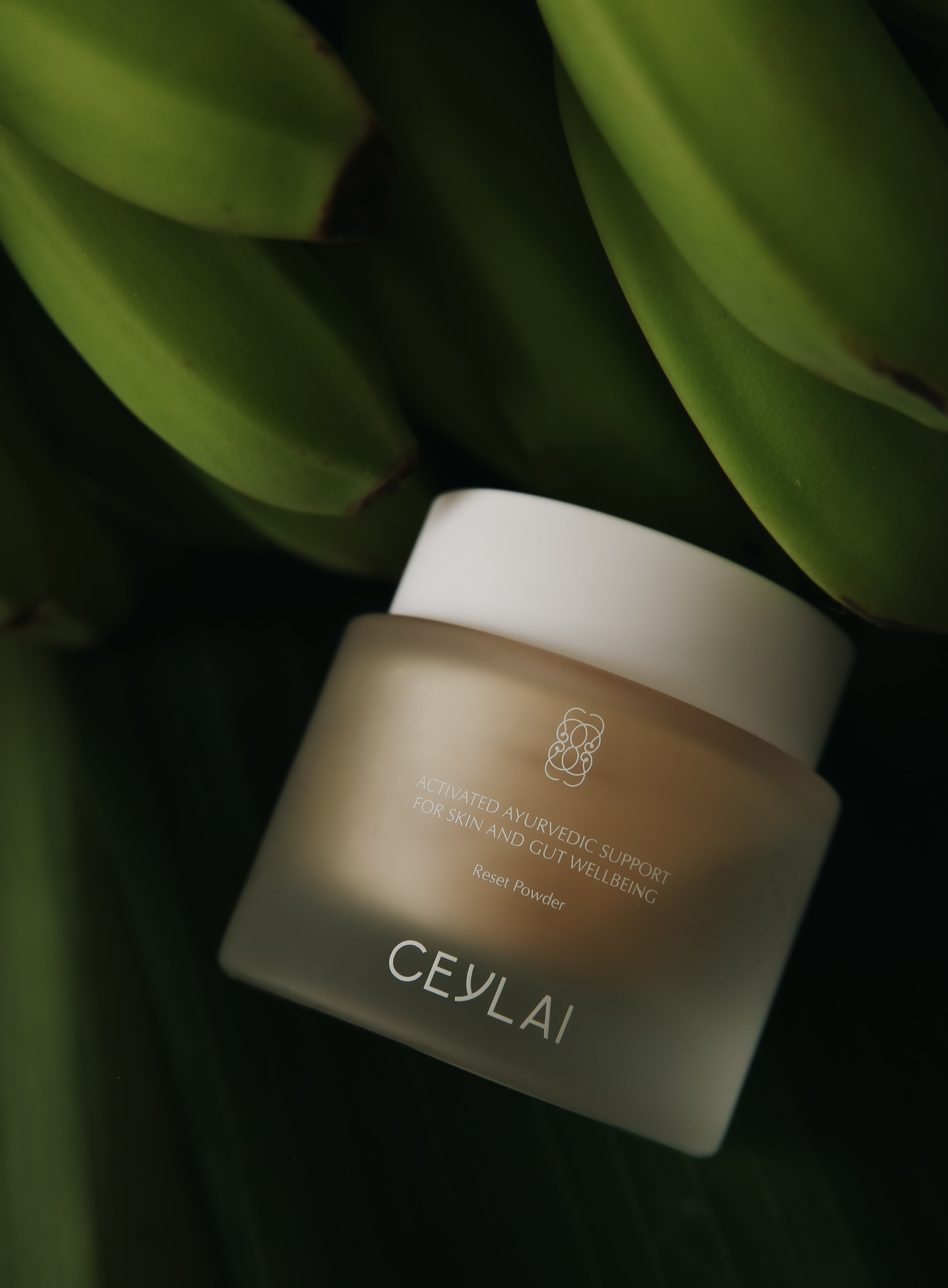 Ceylai reset powder jar with green leaves in the background.
A microbiome conscious internal ritual rooted in Ayurvedic wisdom and guided by modern microbiome science.

Designed to support gut balance, digestive harmony, and microbial resilience, CEYLAI Reset Powder works from within to help restore clarity, calm, and hydration throughout the body — including the skin.